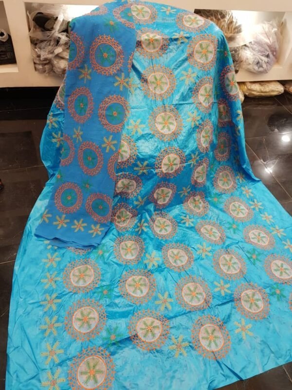 Bazin Perlé Dubaï Cercles Mandalas Bleu Turquoise