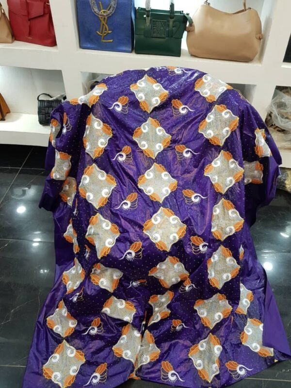 Bazin Perlé Dubaï Losanges et Spirales Violet Royal