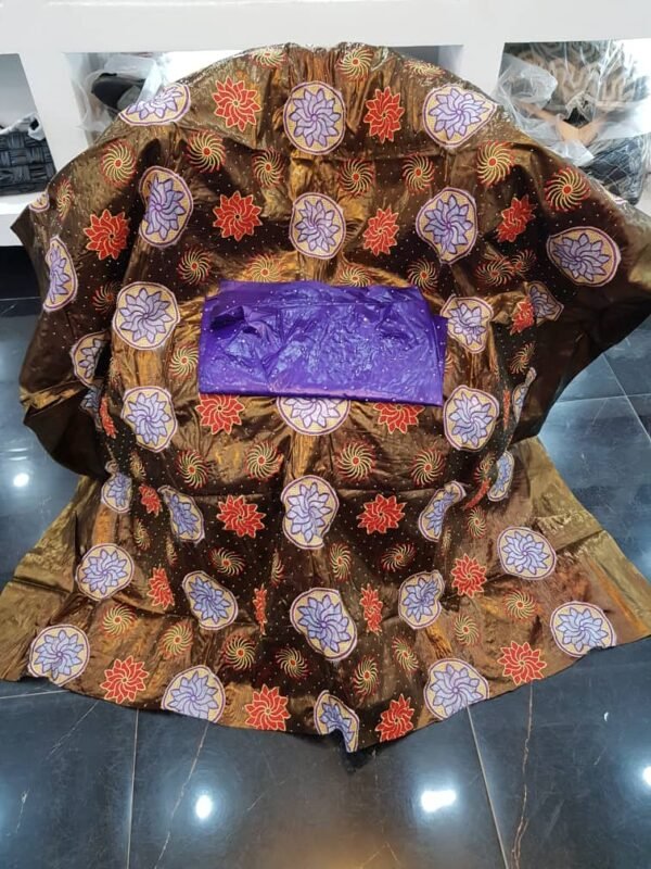 Bazin Perlé Dubaï Rosaces Multicolores Marron Bronze