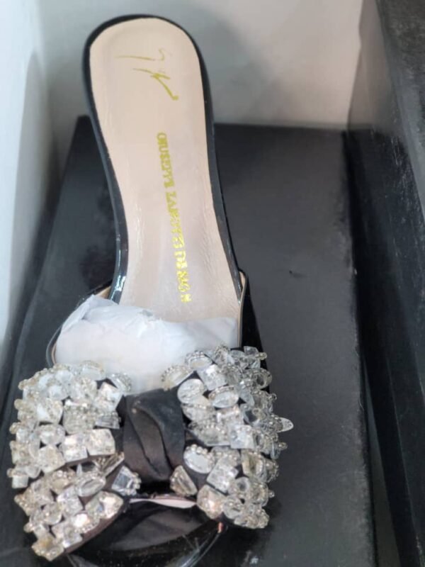 Mules talons à nœud cristal Noir et Cristal