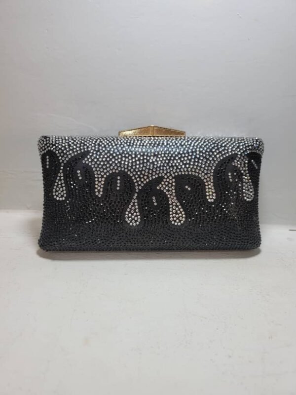Pochette de soirée à strass effet dégradé – Noir et Argent