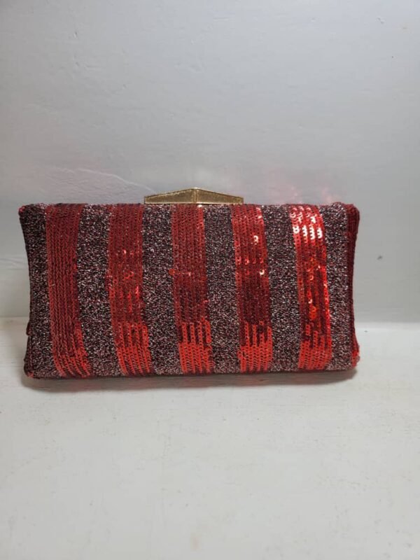 Pochette rigide à paillettes rayées – Rouge et Argent